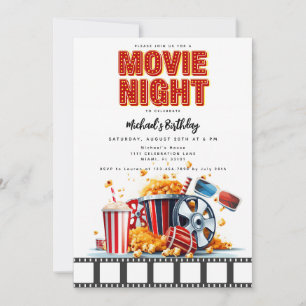 映画の夜の誕生日パーティー 映画パーティーの招待状 招待状