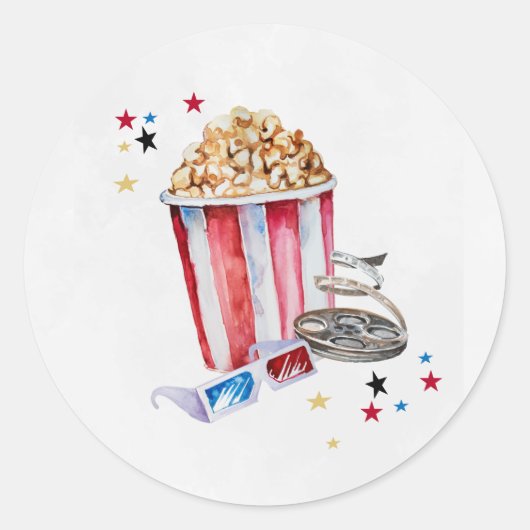 映画の夜の誕生日ラウンドステッカー、映画のラベル ラウンドシール (正面)