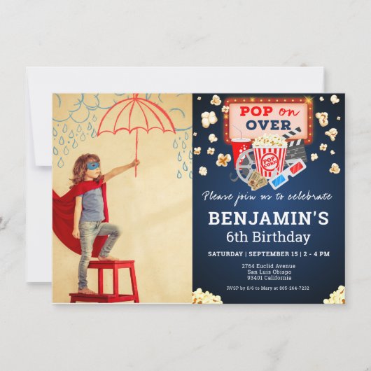 映画の夜の誕生日写真招待 招待状 (正面)