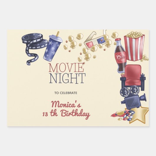 映画の夜の誕生日子供へ ラッピングペーパーシート (正面)