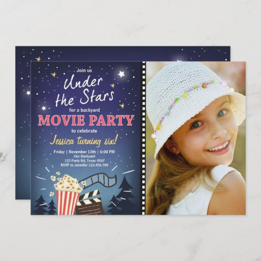 映画の夜の誕生日招待状ザスターズ 招待状 (正面/裏面)