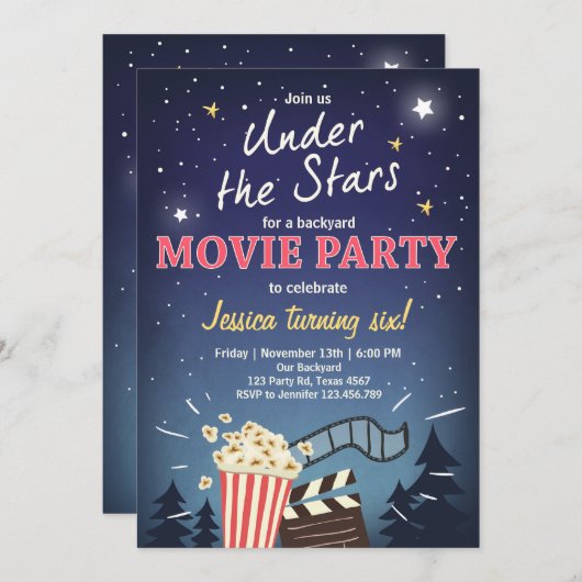 映画の夜の誕生日招待状ザスターズ 招待状 (正面/裏面)