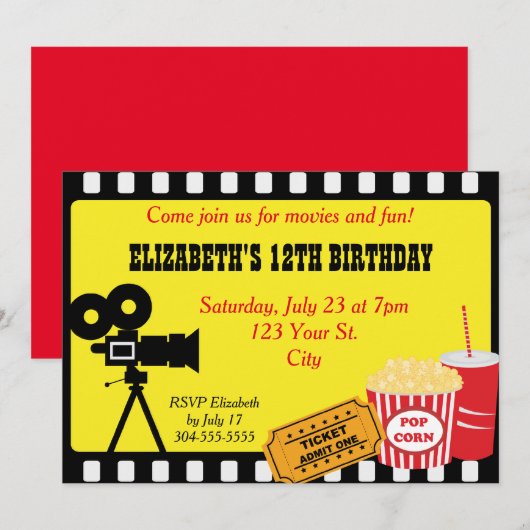 映画の夜の誕生日 招待状 (正面/裏面)