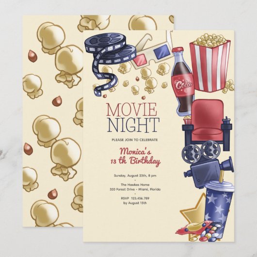 映画の夜の誕生日 招待状 (正面/裏面)