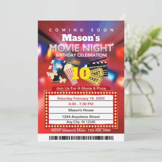 映画の夜の赤い誕生日パーティーの招待 招待状 (スタンド正面)