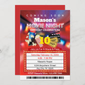 映画の夜の赤い誕生日パーティーの招待 招待状 (正面/裏面)