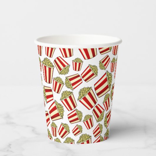 映画の夜の赤と黄色のポップコーンのアイコン 紙コップ (裏面)