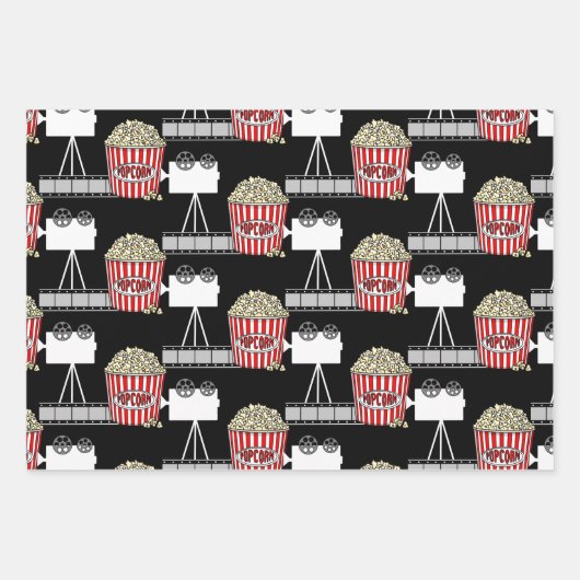 映画の夜をテーマにした誕生日 ラッピングペーパーシート (正面3)