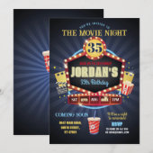 映画の夜パーティー誕生日ポップコーンフィルム 招待状 (正面/裏面)