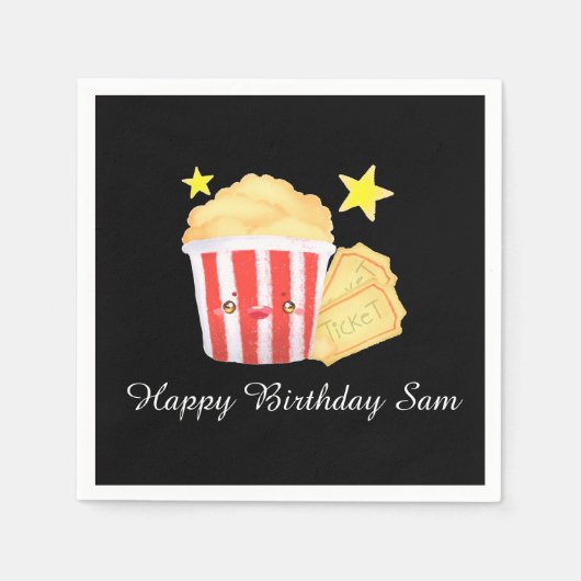 映画の夜ポップコーンとチケット スタンダードカクテルナプキン (正面)