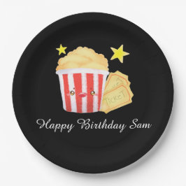 映画の夜ポップコーンとチケット ペーパープレート