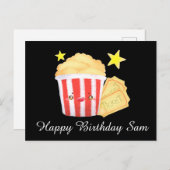 映画の夜ポップコーンとチケット ポストカード (正面/裏面)