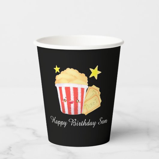 映画の夜ポップコーンとチケット 紙コップ (正面)