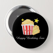 映画の夜ポップコーンとチケット 缶バッジ (正面&裏面)