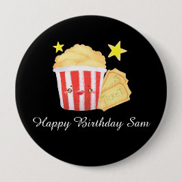 映画の夜ポップコーンとチケット 缶バッジ