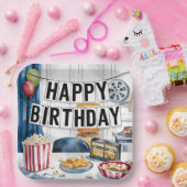 映画の夜ポップコーン誕生日パーティー ペーパープレート (パーティー)