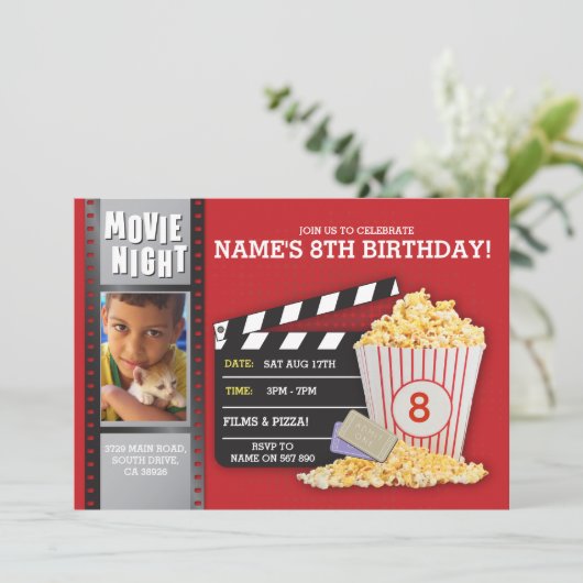 映画の夜レッドシネマ誕生日パーティーの写真 招待状 (スタンド正面)