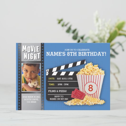 映画の夜映画映画誕生日パーティーの写真 招待状 (スタンド正面)