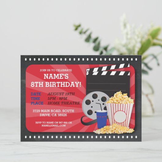 映画の夜映画映画誕生日パーティーの招待 招待状 (スタンド正面)