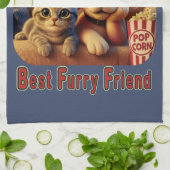 映画の夜最高の- Furry Friend - Cute Cat & Dog キッチンタオル (折り畳み)