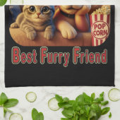 映画の夜最高の- Furry Friend - Cute Cat & Dog キッチンタオル (折り畳み)