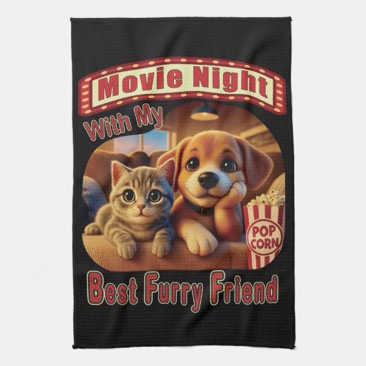 映画の夜最高の- Furry Friend - Cute Cat & Dog キッチンタオル (縦)