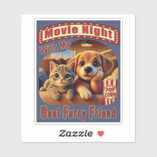 映画の夜最高の- Furry Friend - Cute Cat & Dog シール