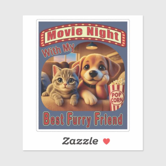 映画の夜最高の- Furry Friend - Cute Cat & Dog シール (シート)