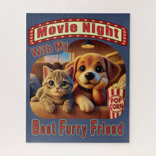 映画の夜最高の- Furry Friend - Cute Cat & Dog ジグソーパズル