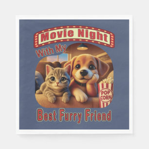 映画の夜最高の- Furry Friend - Cute Cat & Dog スタンダードランチョンナプキン