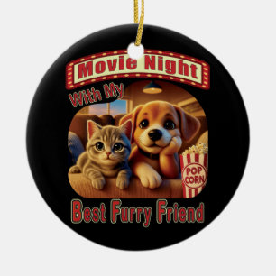 映画の夜最高の- Furry Friend - Cute Cat & Dog セラミックオーナメント