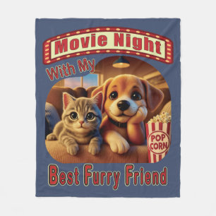 映画の夜最高の- Furry Friend - Cute Cat & Dog フリースブランケット