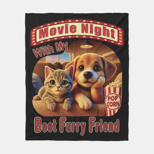 映画の夜最高の- Furry Friend - Cute Cat & Dog フリースブランケット (正面)