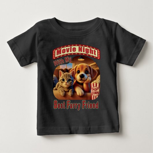 映画の夜最高の- Furry Friend - Cute Cat & Dog ベビーTシャツ (正面)