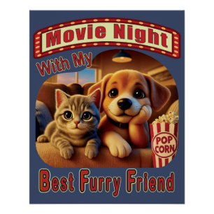 映画の夜最高の- Furry Friend - Cute Cat & Dog ポスター