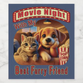 映画の夜最高の- Furry Friend - Cute Cat & Dog ワインラベル (シングルラベル)