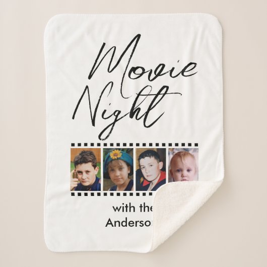映画の夜4フォトファミリーブラック シェルパブランケット (正面)