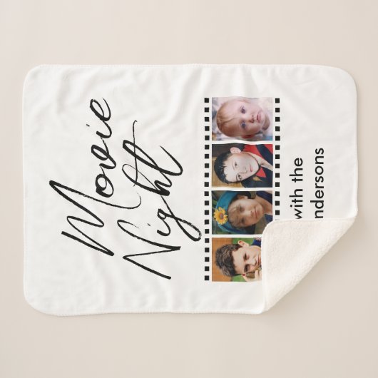 映画の夜4フォトファミリーブラック シェルパブランケット (正面(横))