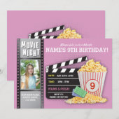 映画の夜 ピンクシネマ バースデーパーティーの写真 招待状 (正面/裏面)