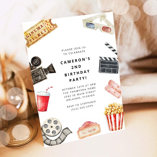 映画の夜 児童の誕生日パーティーの招待状 招待状