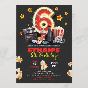 映画の夜、劇場-第6誕生日招待状 招待状