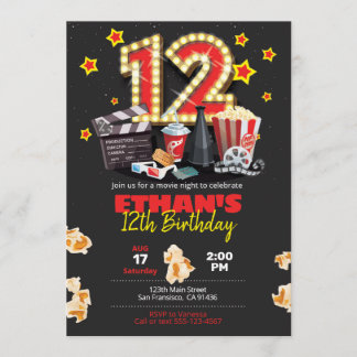 映画の夜、劇場 - 12歳の誕生日パーティー招待状 招待状