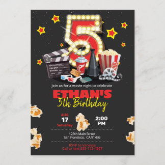 映画の夜、劇場 - 5歳の誕生日招待状 招待状