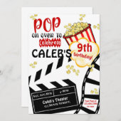 映画の夜|映画館|ポップコーン| 誕生日パーティー 招待状 (正面/裏面)