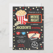 映画の夜 誕生日パーティーの招待状 キッズ 映画パーティー 招待状 (正面)