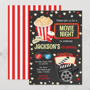 映画の夜 誕生日パーティーの招待状 キッズ 映画パーティー 招待状
