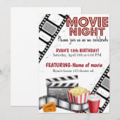 映画の夜| 誕生日| 映画館| ポップコーン 招待状 (正面/裏面)