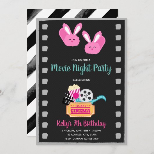 映画の寝込みパーティー招待状 招待状 (正面/裏面)