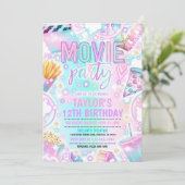 映画の誕生日パーティパステルレインボームービーパーティー 招待状 (スタンド正面)