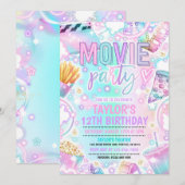 映画の誕生日パーティパステルレインボームービーパーティー 招待状 (正面/裏面)
